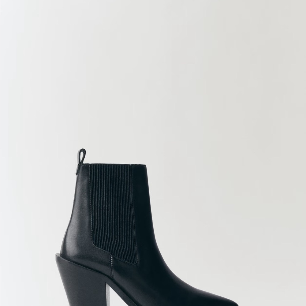 Mango leather pointed black ankle boots